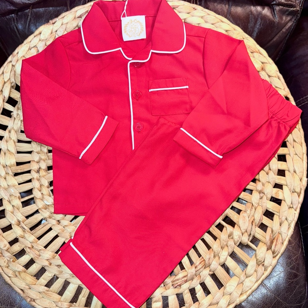 The Beaufort Bonnet Company Red Pajama Set with White Piping